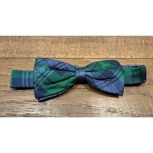 Brooks Brothers Fleece Plaid Adjustable Pre Tied Bow Tie Green Blue Men's
